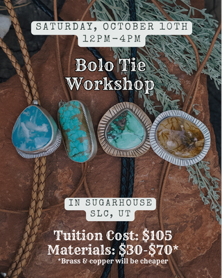 Bolo Tie Workshop on Saturday, October 10th from 12-4 PM