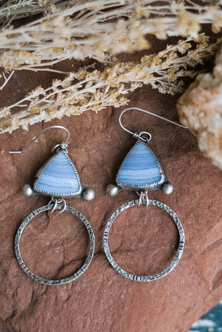 Blue Lace Agate Hoop Earrings