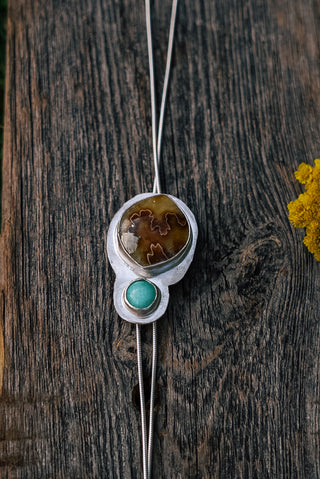 Suture Ammonite and Turquoise Sterling Silver Bolo