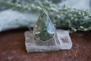Moss Agate Mountain Ring (Size 8)