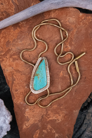 Turquoise Brass Chain Bolo Necklace
