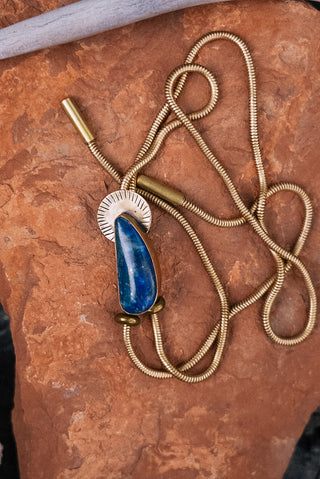 Lapis Lazuli Brass Chain Bolo Necklace