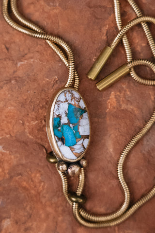 Composite Turquoise Brass Chain Bolo Necklace