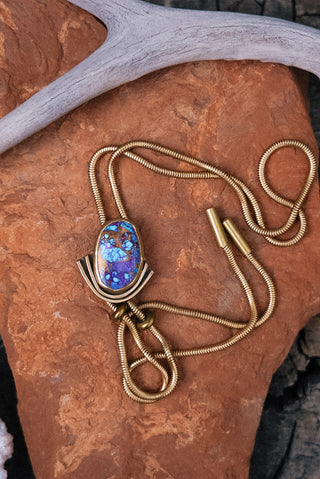 Mojave Turquoise Brass Chain Bolo Necklace