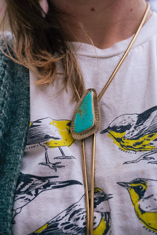 Turquoise Brass Chain Bolo Necklace