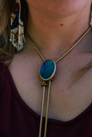 Labradorite Brass Chain Bolo Necklace