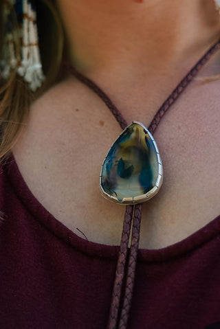 Montana Agate Braided Bolo Tie