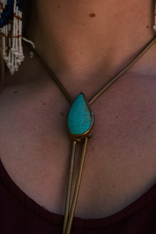 Turquoise Brass Chain Bolo Necklace
